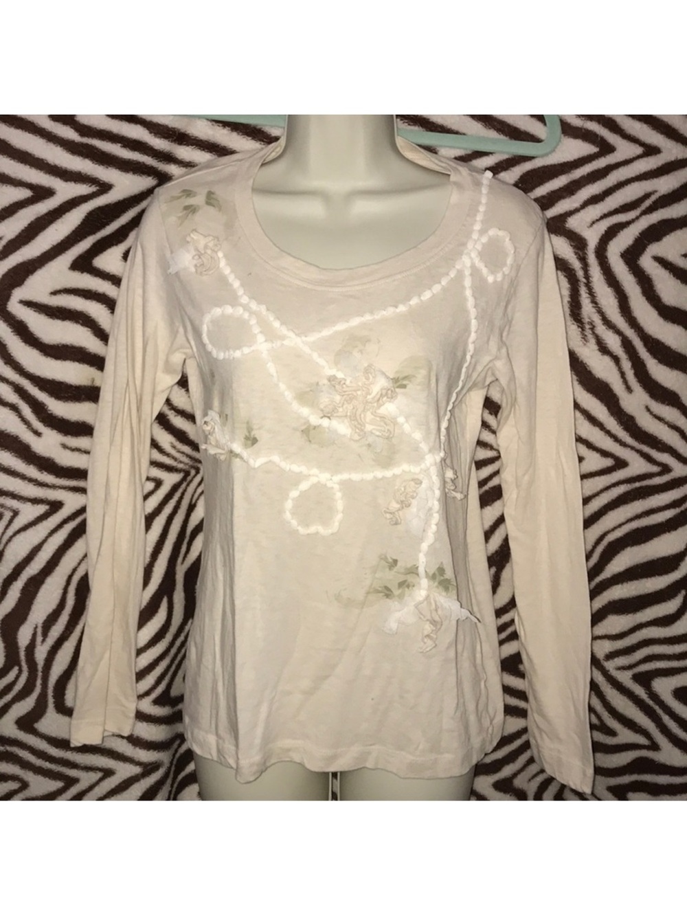 Bob Timberlake XS Cream Embellished Long-Sleeve Top like new